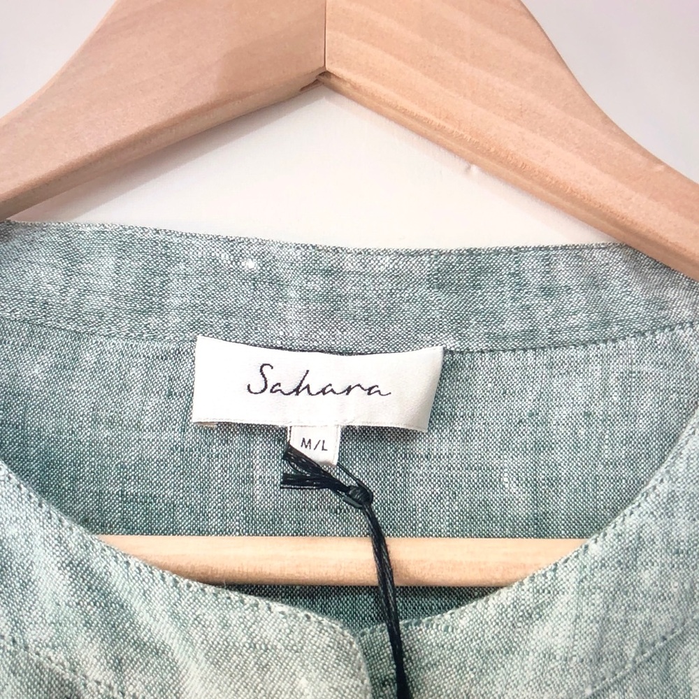 Sahara Relaxed Button-Front Linen Blouse in Seafoam Green - Picture 6 of 10